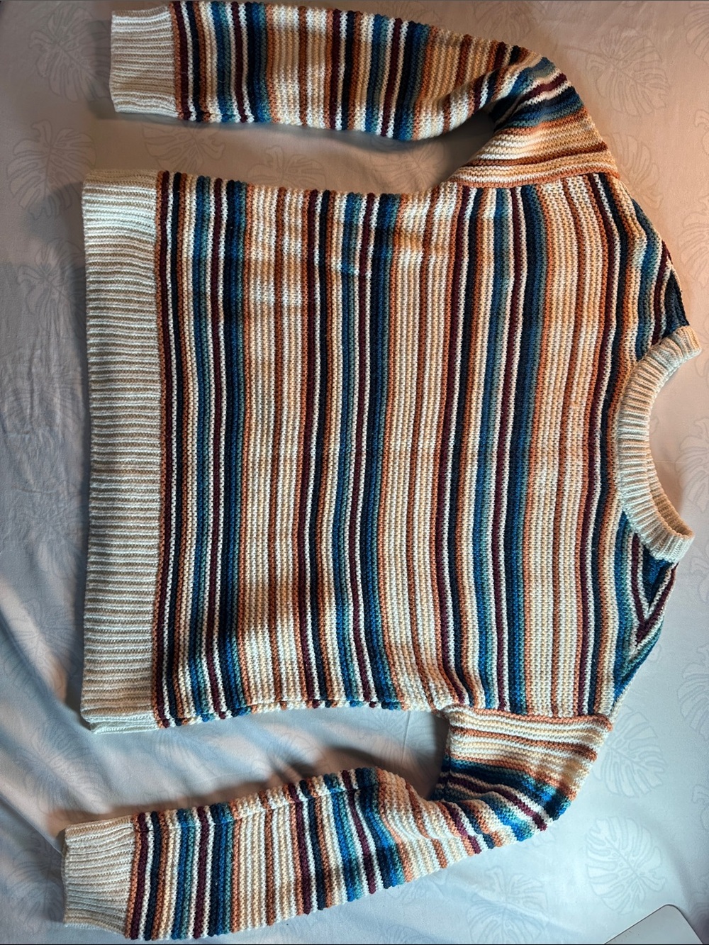 Striped Crewneck Sweater in Cream, Blue & Brown